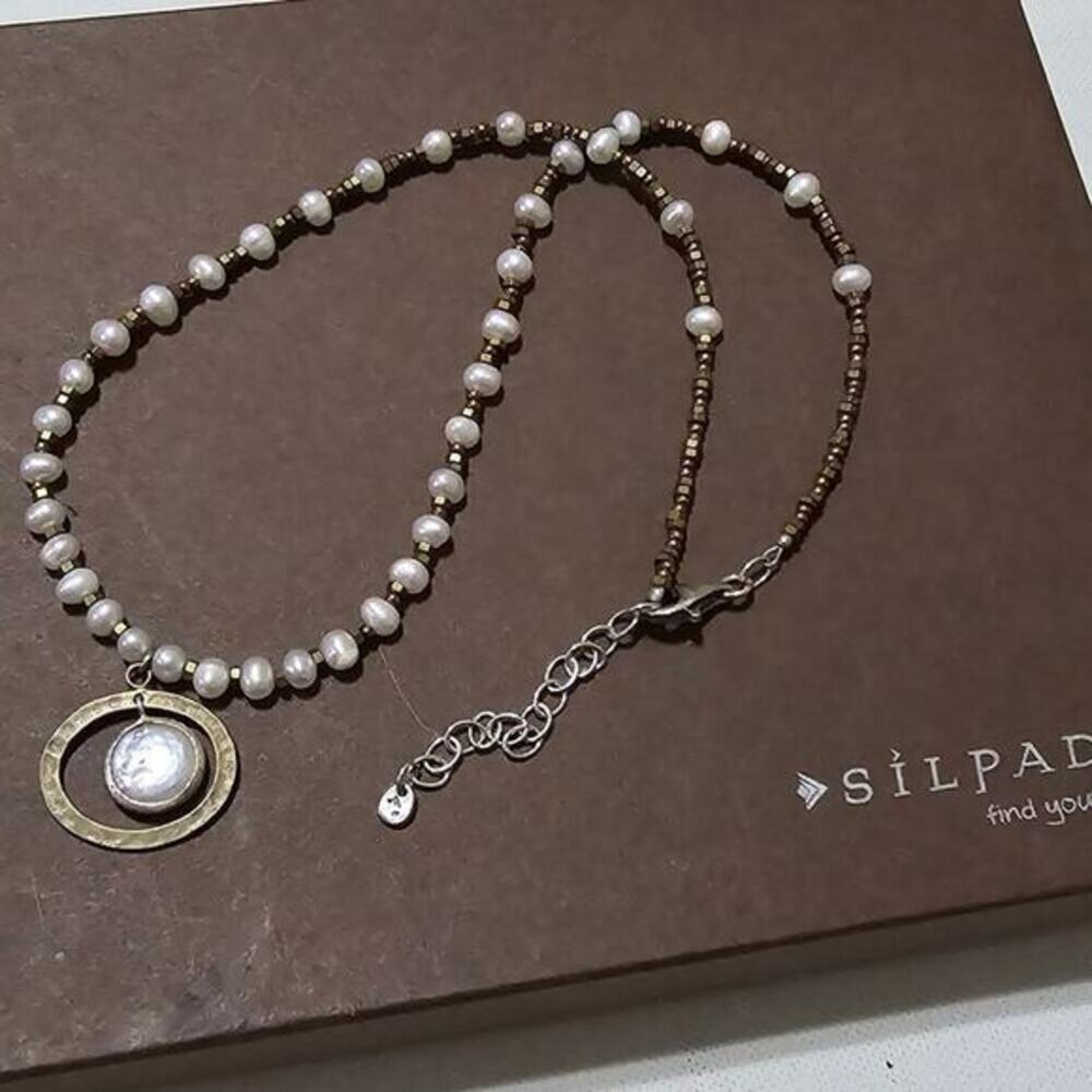 SILPADA N1894 Pearl Brass Sterling Silver Go Coastal Necklace 925 - Picture 9 of 10